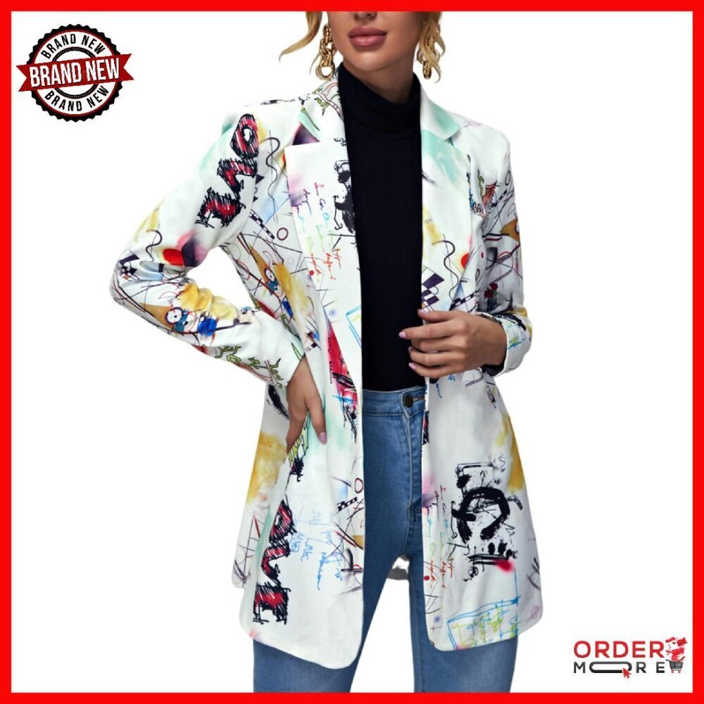 Long Sleeve Graphic Blazer with Stretch Fabric for Work and Casual